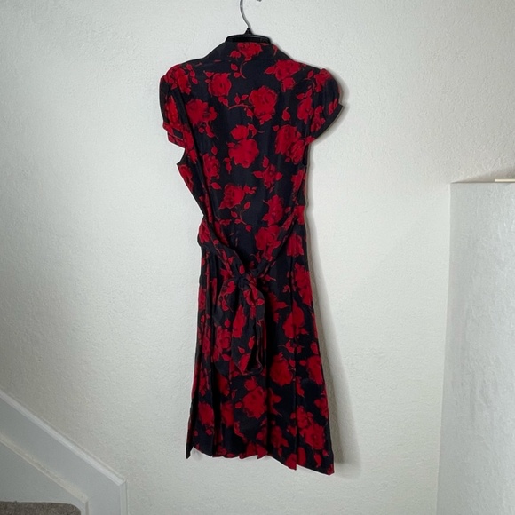 Moda International NWT Floral 100% Silk Wrap Dress Size 10 Black & Red Witchy - Picture 2 of 16